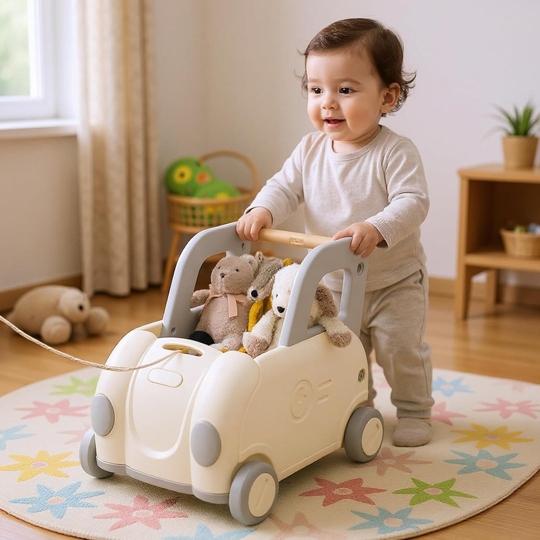 GOPLUS Lauflernwagen Baby, Laufwagen für Kinder ab 18 Monaten mit Zugseil, Griff, klappbarem Sitz &