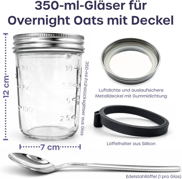 volila Overnight Oats Gläser - (2 Stk. à 350ml) Overnight Oats Behälter mit Deckel - Müslibecher to