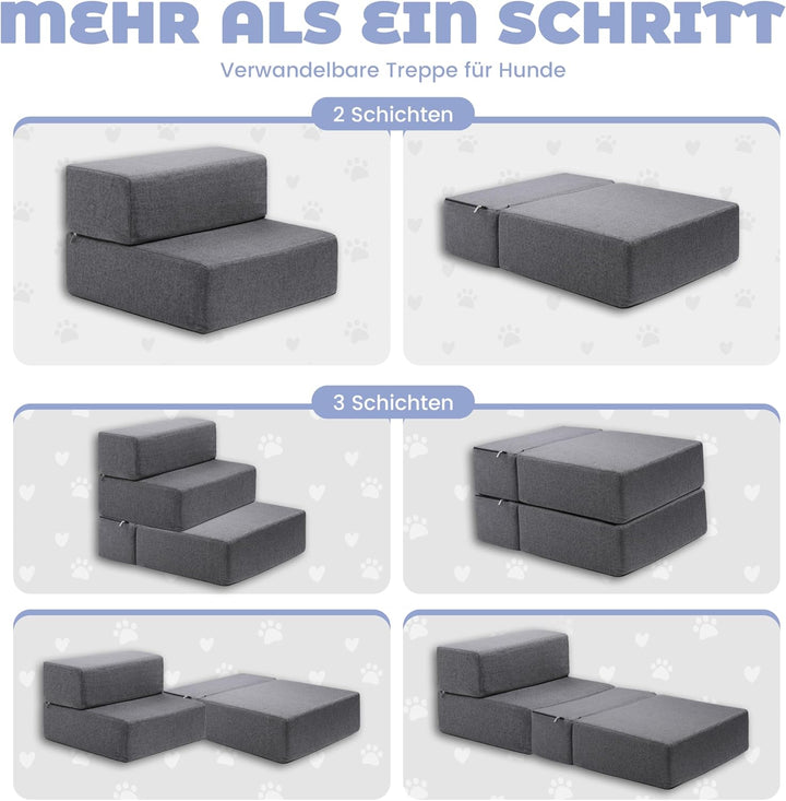 Klappbar 45cm Breit Hundetreppe für Kleine Hunde, 30cm Hoch Schaum Hunderampe für Sofa & Bett, 2 Stu