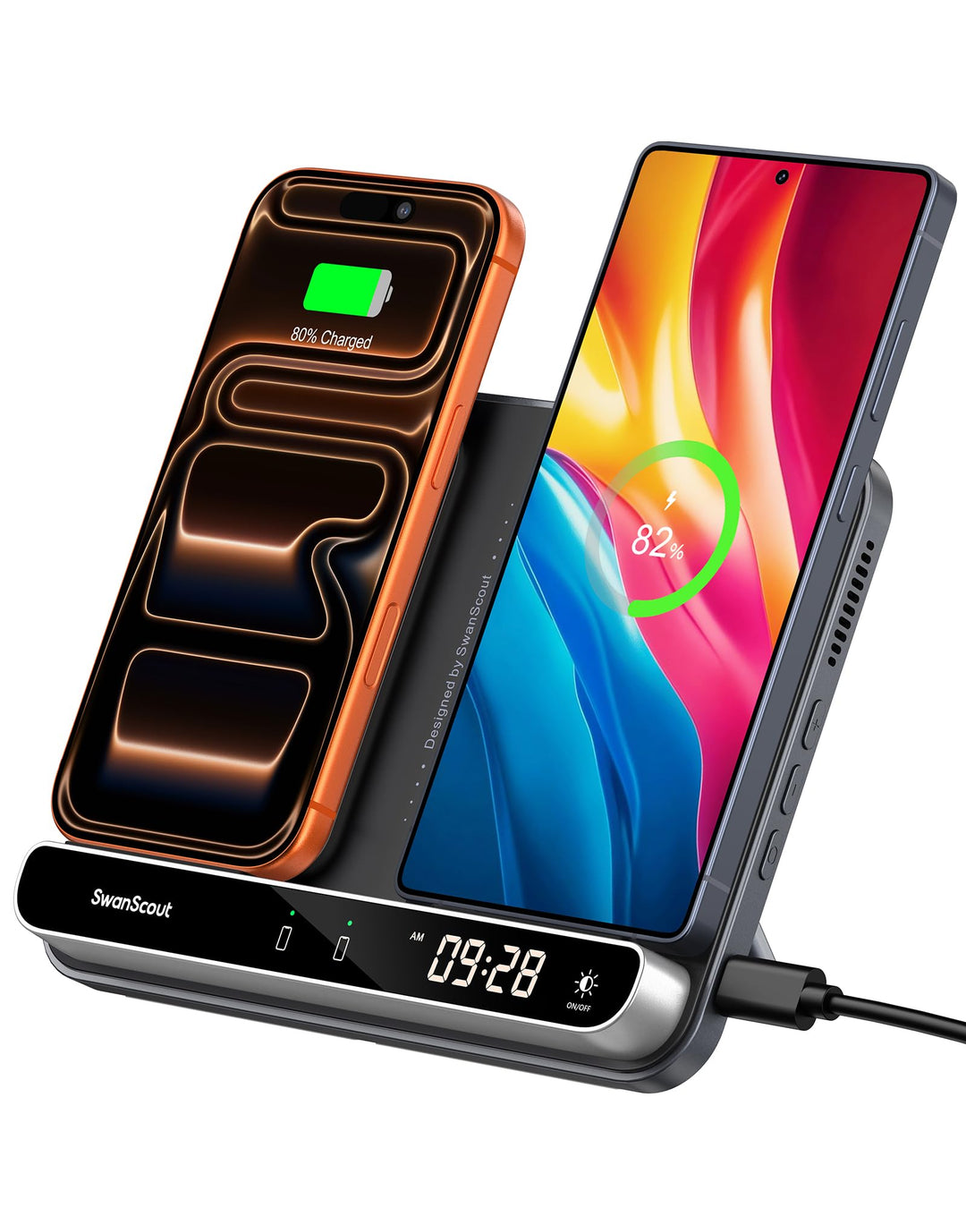 Dual Induktive Ladestation für 2 Handys, 30W Doppel Handy Ladestation für iPhone Air/17 Pro/17 Pro M