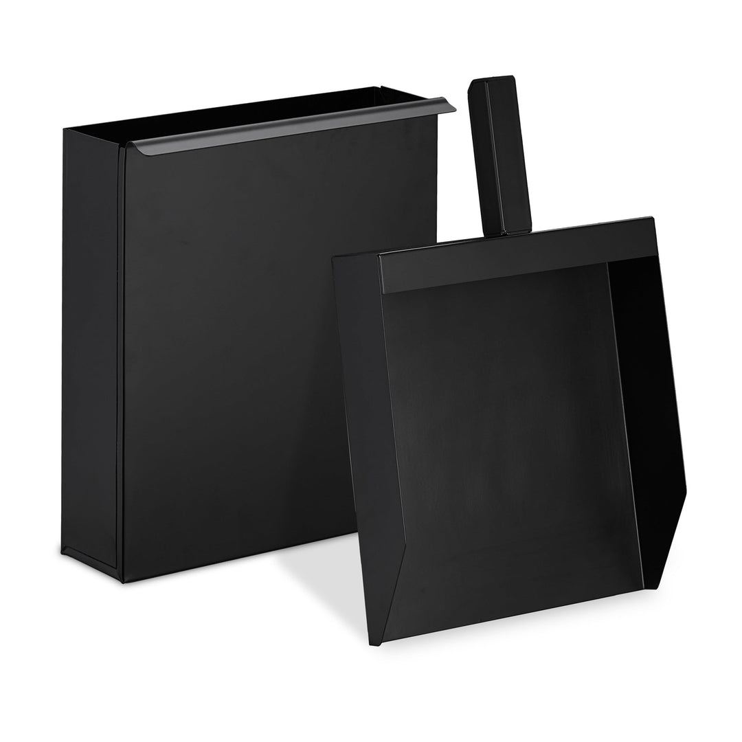 Relaxdays Ascheeimer mit Schaufel, Aschebehälter für Kamin, Grill, Ofen, Aschekasten, Ascheschaufel