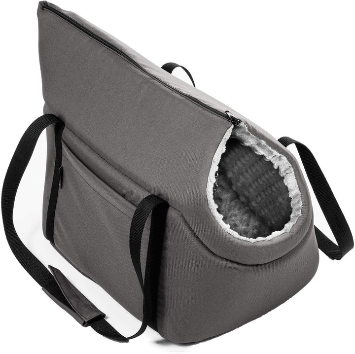 BOUTIQUE ZOO Hundetasche - Grau/(Plüschstoff mit Noppen), L bis 15 kg - Tragetasche für kleinen und