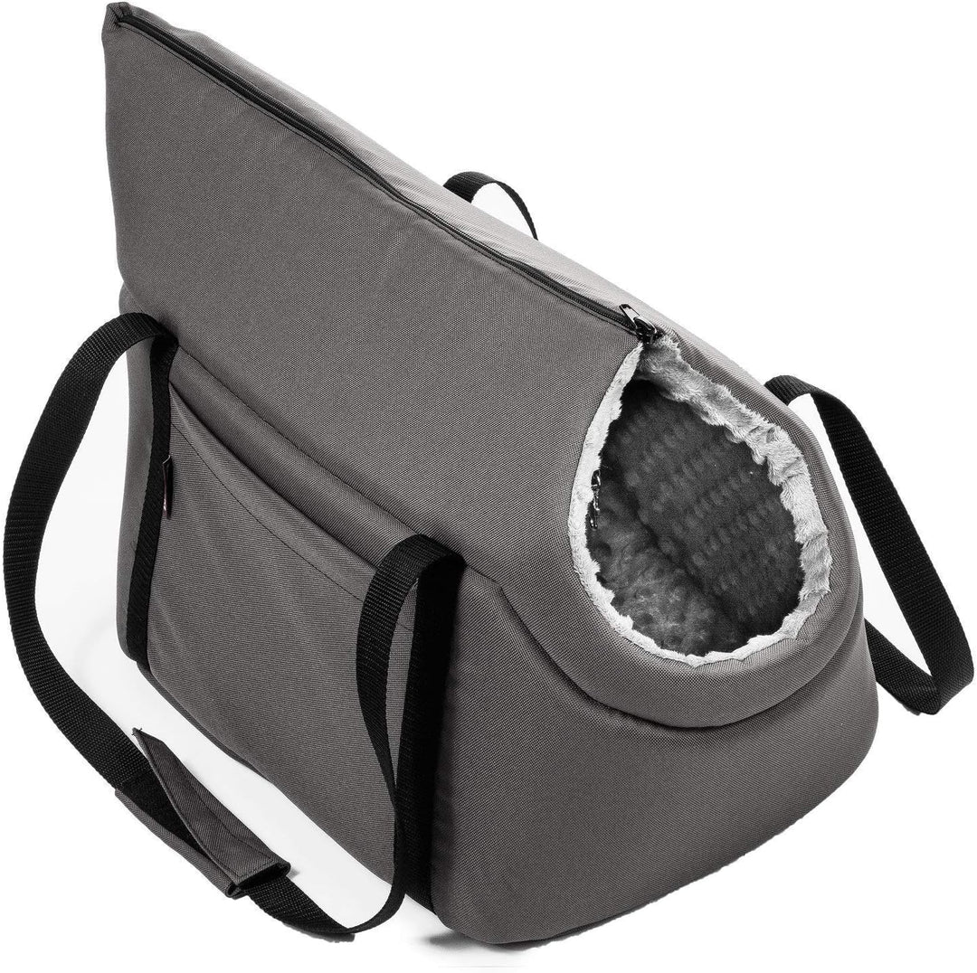 Hundetasche, Welpentasche - Grau/(Plüschstoff mit Noppen), XS bis 3 kg - Tragetasche für kleinen und