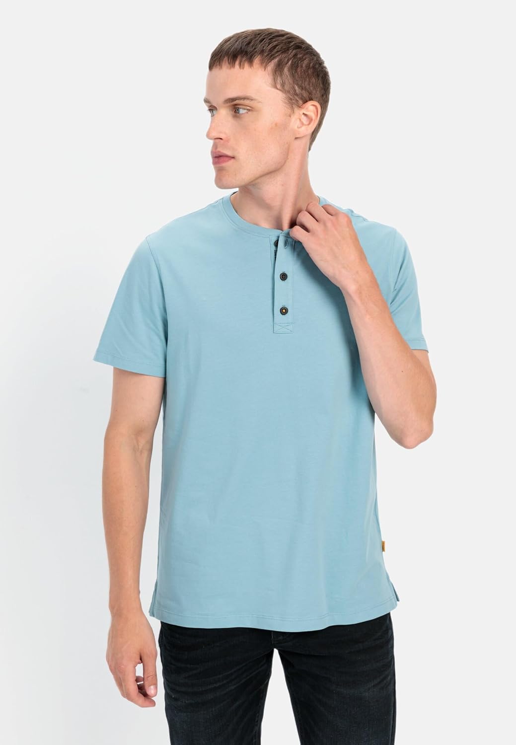 camel active Herren Kurzarm Henley T-Shirt mit Knopfleiste, S Modern Blau