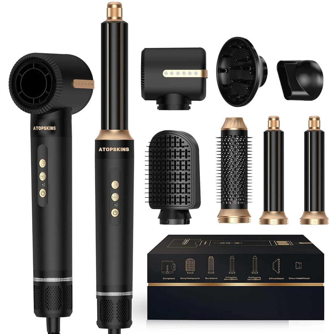 110000 RPM Ionen Haartrockner Warmluftbürste Haarstyler Set,7 in 1 Air Styler,Haartrockner mit FFöhn