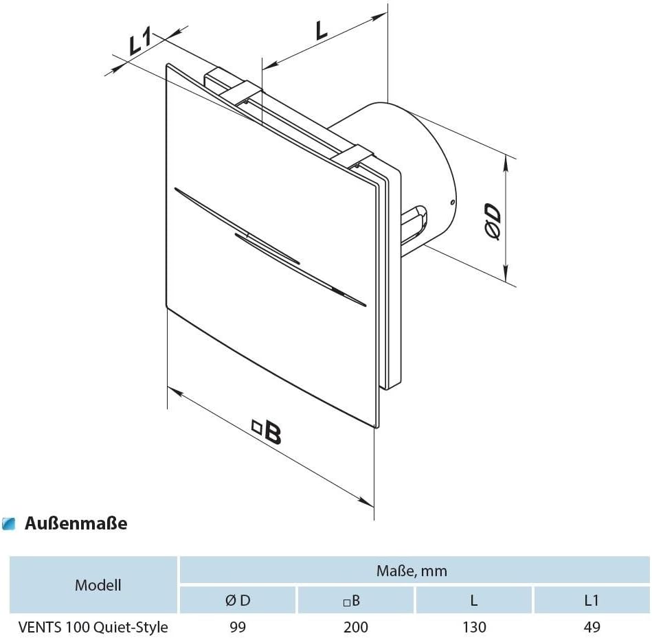 VENTS Kleinraumventilator Wandventilator Quiet Style 100