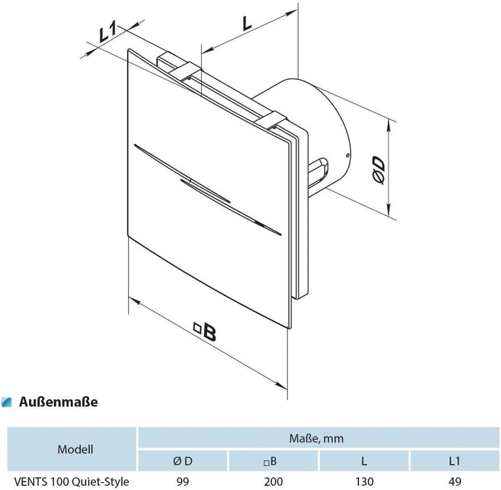 VENTS Kleinraumventilator Wandventilator Quiet Style 100