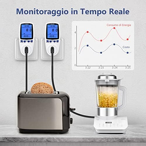 Maxcio Strommessgerät mit LCD-Display, italienischer Stecker 16 A, Hintergrundbeleuchtung, Leistungs