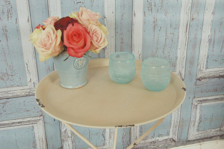 Beistelltisch Blanco Vintage Metall-Klapptisch rund im Shabby chic weiss
