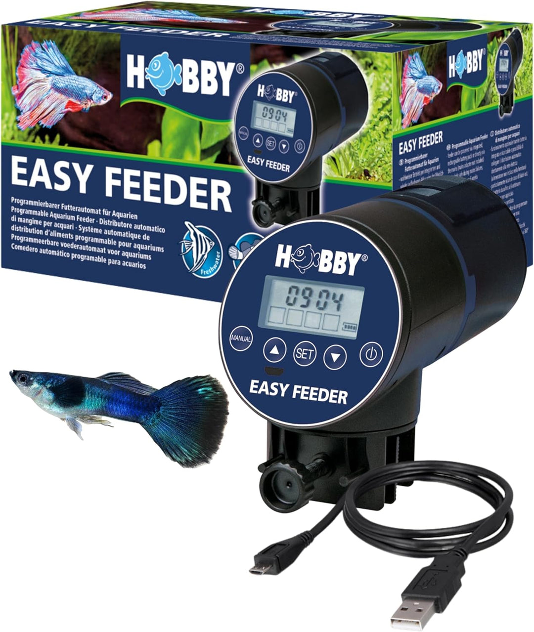 Hobby 10810 Easy Feeder, programmierbarer Futterautomat für Aquarien, blau-schwarz