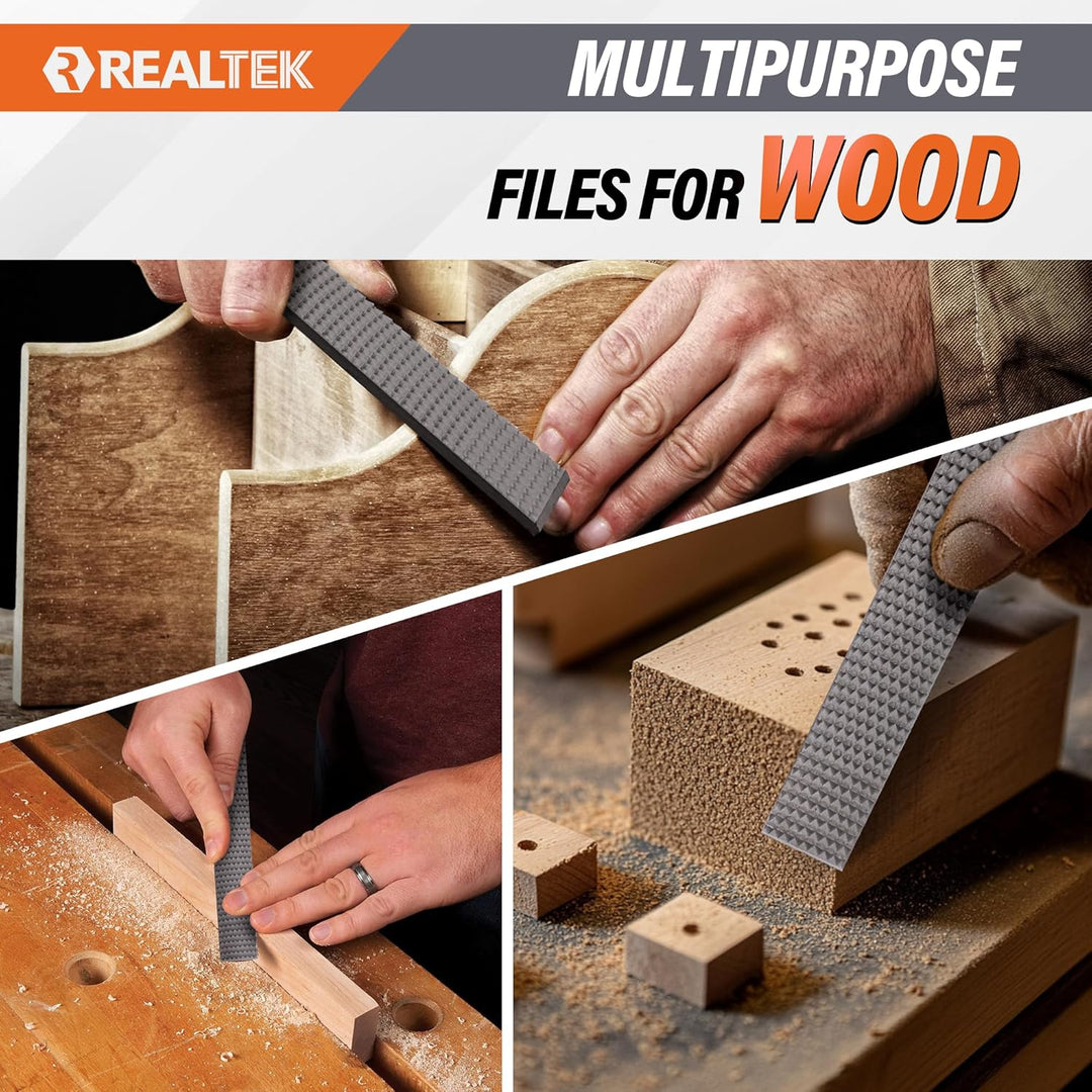 REALTEK Holzraspel Set 3tlg. inkl. Flachfeile Halbrundfeile Rundfeile, Klinge 200mm lang, Holzfeilen