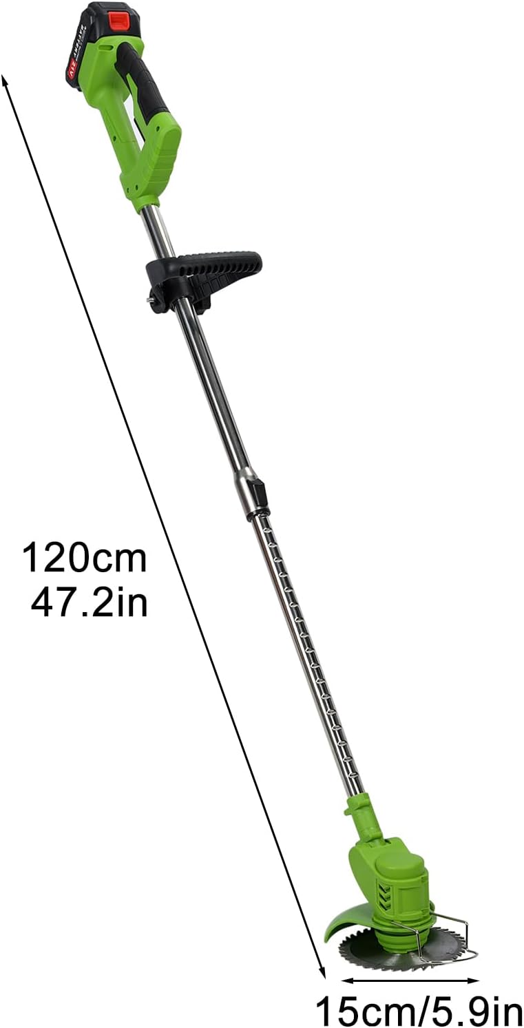 Akku Elektro Rasentrimmer, 3 in 1 Multifunktionales Handgeführter Trimmgerät, D-förmiger Griff 2 Räd