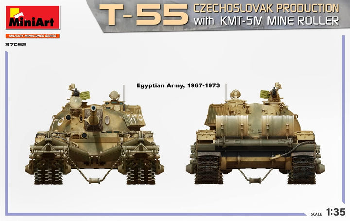 Mini Art 37092 1:35 T-55 CZ Prod. M. KMT-5M Minenwalze-originalgetreue Nachbildung, Modellbau, Plast