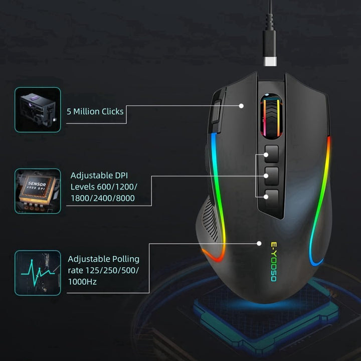 Niceon Gaming Maus kabellos RGB Wiederaufladbare, 9 Programmierbare Tasten, Langer Stunden Akkulaufz