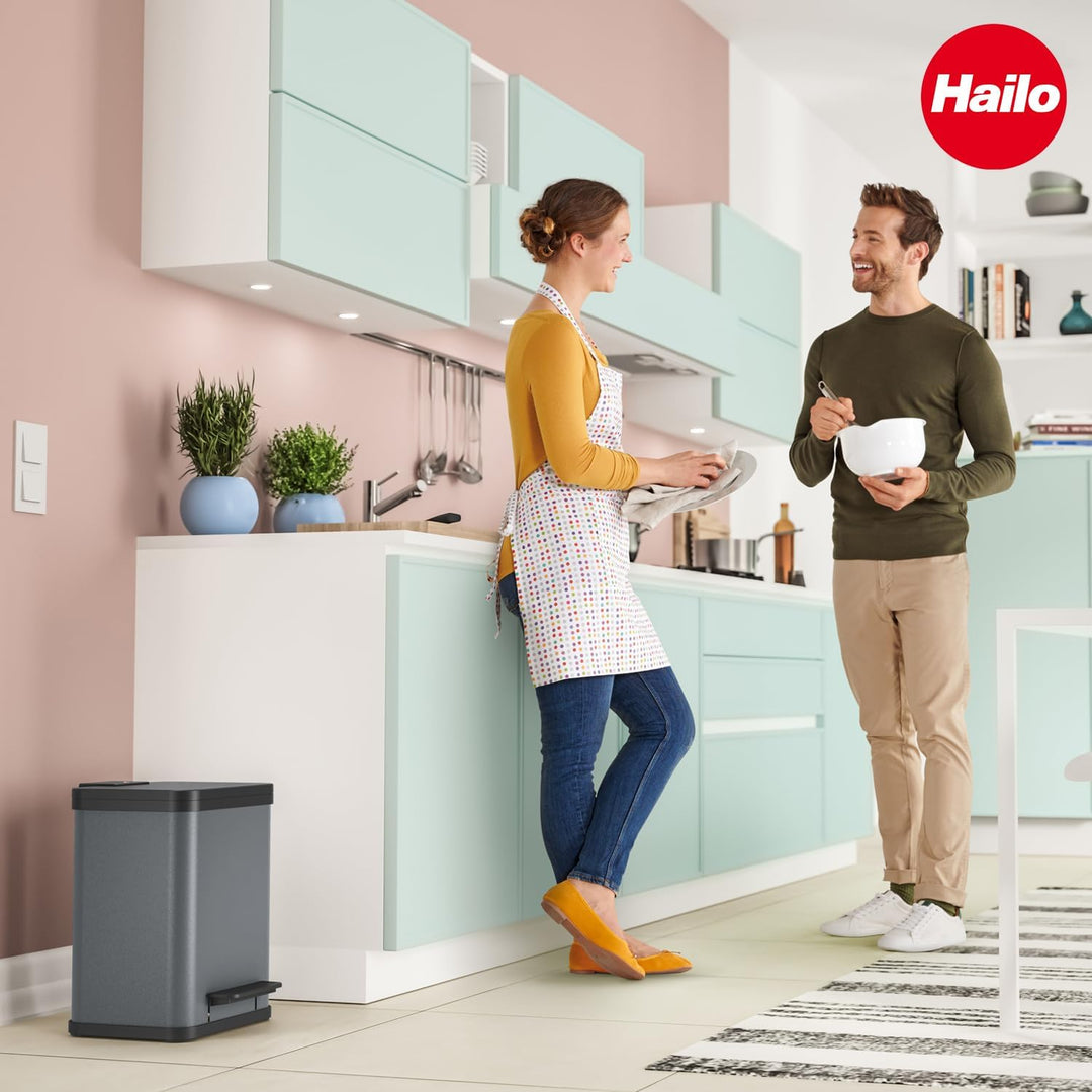 Hailo Öko duo Plus M Tret-Mülltrenner - freistehender 2 x 9 Liter Doppelmülleimer aus Stahlblech - M