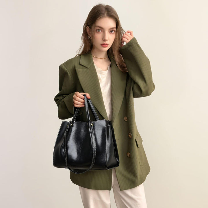 Handtasche Damen Gross Elegant Umhängetasche PU Leder Schultertasche Einfache Tote Bag Mittelgross S