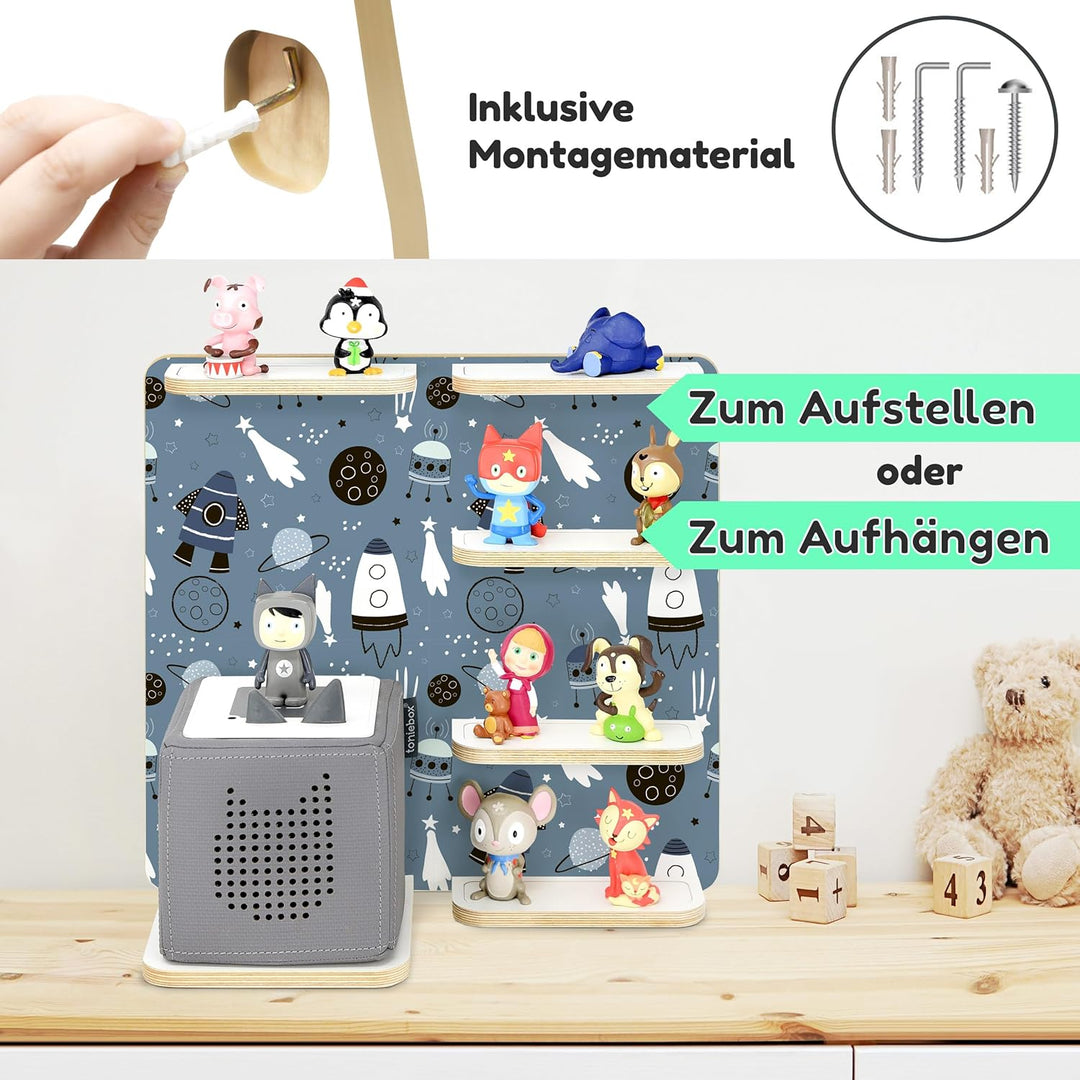 stadtecken Holzregal für Musikbox – Passend für Toniebox & ca. 30 Tonies | Perfekte Aufbewahrung für