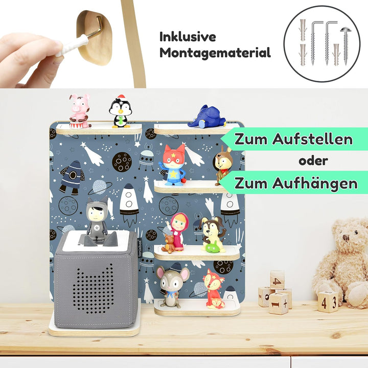 stadtecken Holzregal für Musikbox – Passend für Toniebox & ca. 30 Tonies | Perfekte Aufbewahrung für