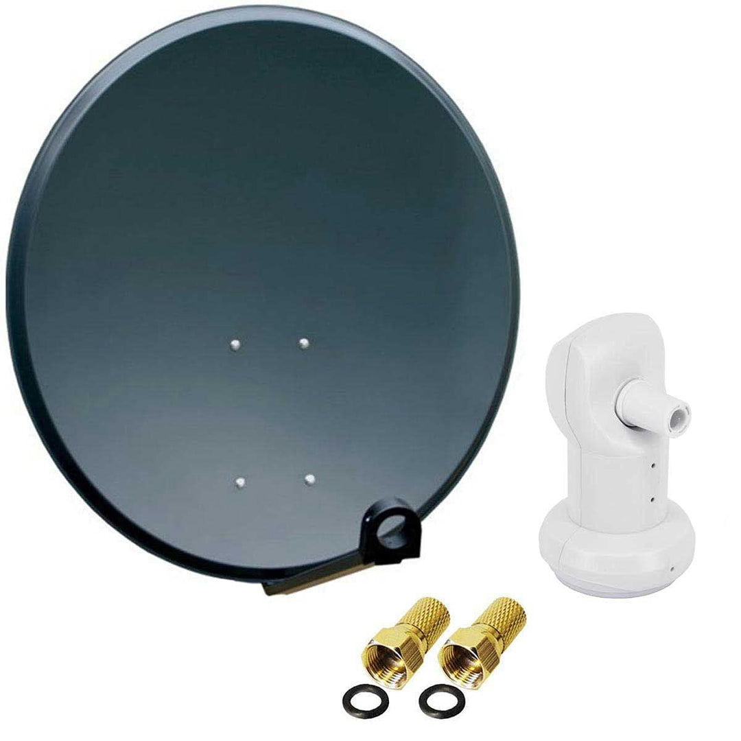 PremiumX Satelliten-Komplettanlage PXS45 Satelliten-Antenne 45cm Stahl Anthrazit Single LNB 2X F-Ste