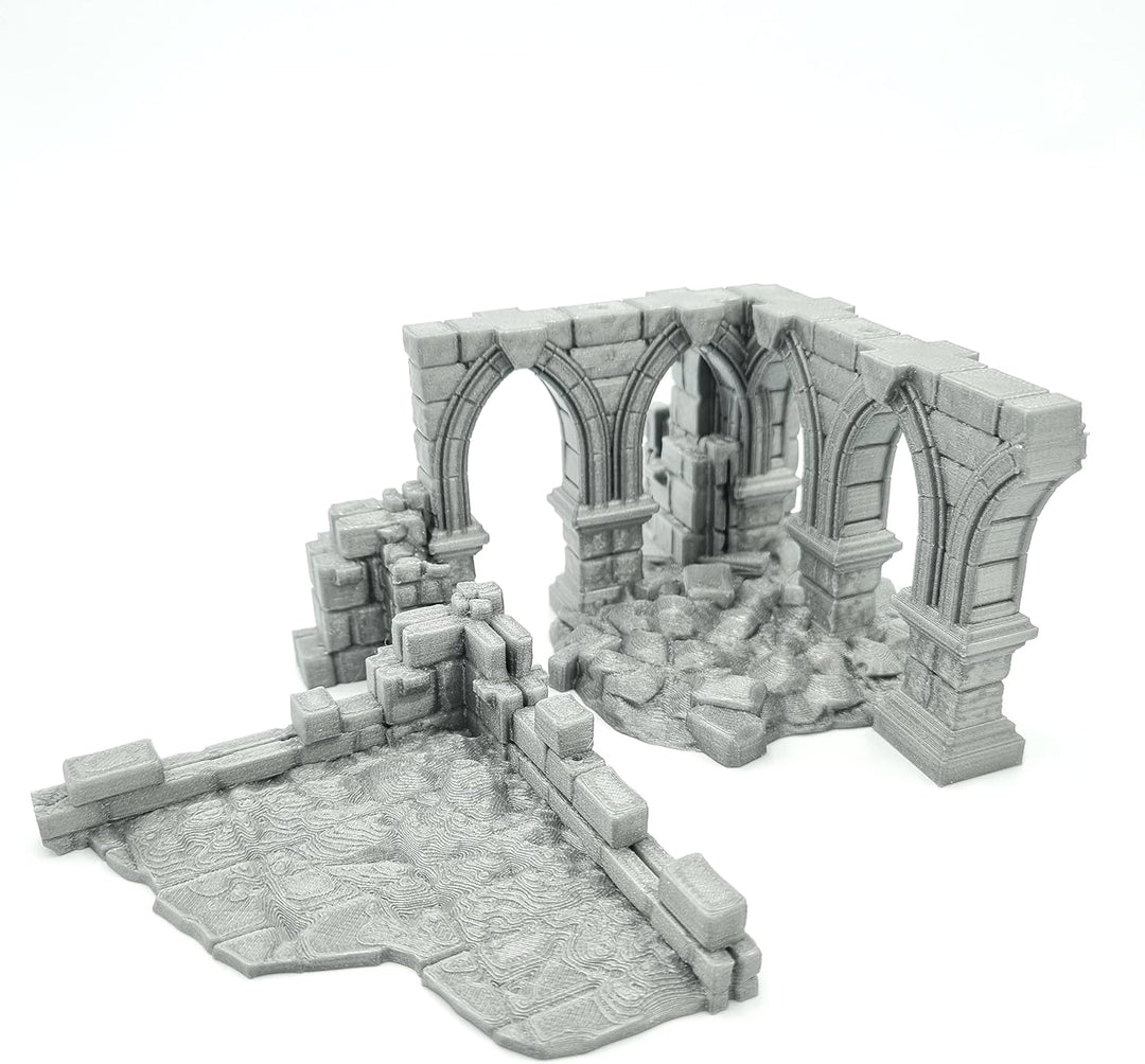 QP3D - Battle Ruined Building Wall, Terrain Scenery for Tabletop & RPG 28-32mm Miniatures Wargame Pr
