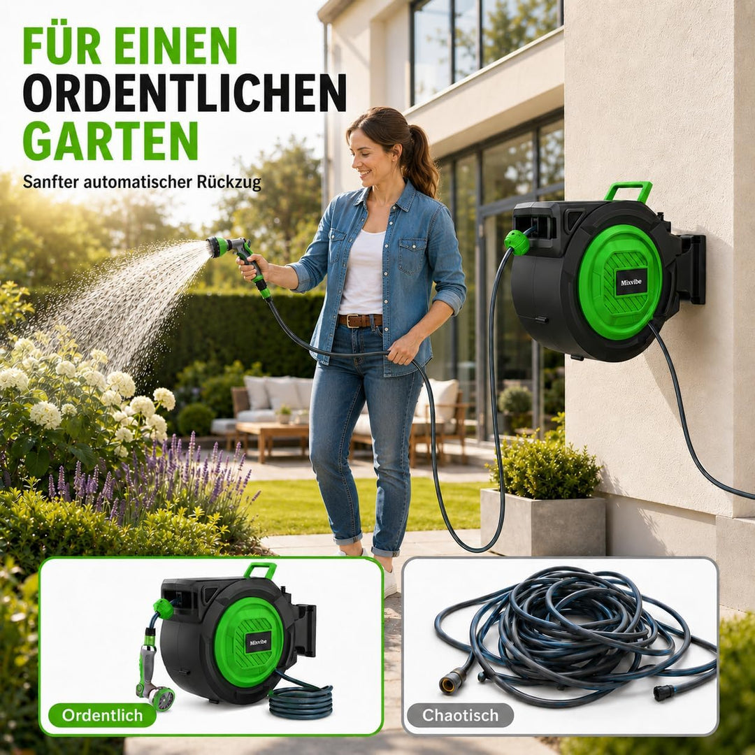 Schlauchtrommel,Wand-Schlauchbox RollUp 1/2'' x 30+2m mit 180° Schwenkbarer, 10-fach Verstellbarer D