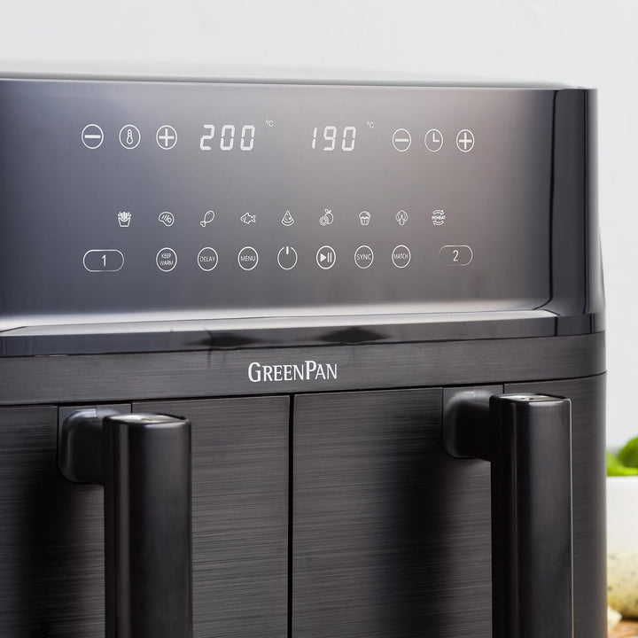 GreenPan Switch 9-in-1 XL Air Fry Ofen, 2 Frittierkörbe (2 x 5L), Antihaftbeschichteter Korb,Schnell