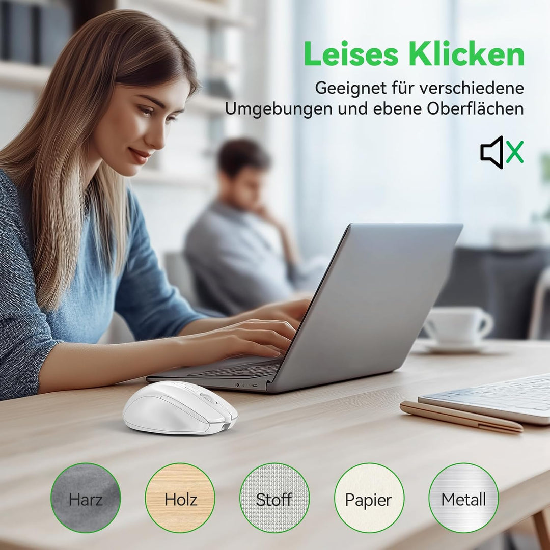 TechRise Bluetooth Maus, 2.4G Maus Kabellos (BT 5.0/3.0 + 2.4G) 4800 DPI Wiederaufladbare Ergonomisc
