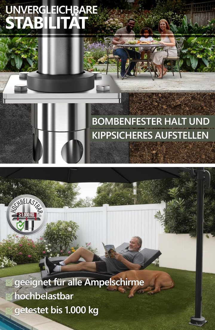 4smile Bodenanker Sonnenschirm - Edelstahl Bodenhülse Sonnenschirm SunnyGround zum Einbetonieren, bi