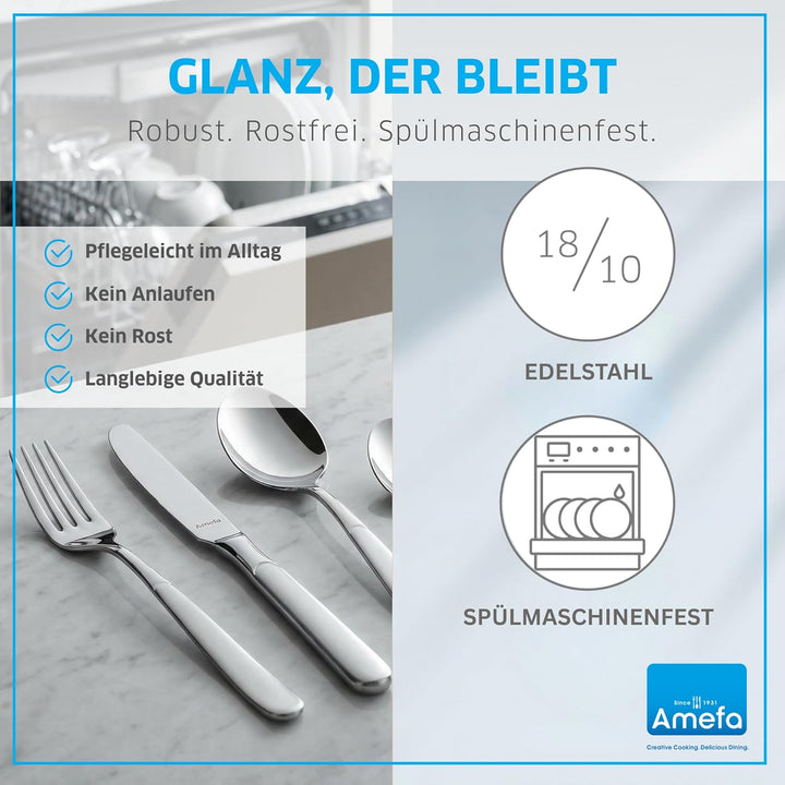 Amefa SATINA Besteck Set 30-teilig, Besteck für 6 Personen, Spülmaschinenfest, Besteck Rostfrei 18/1