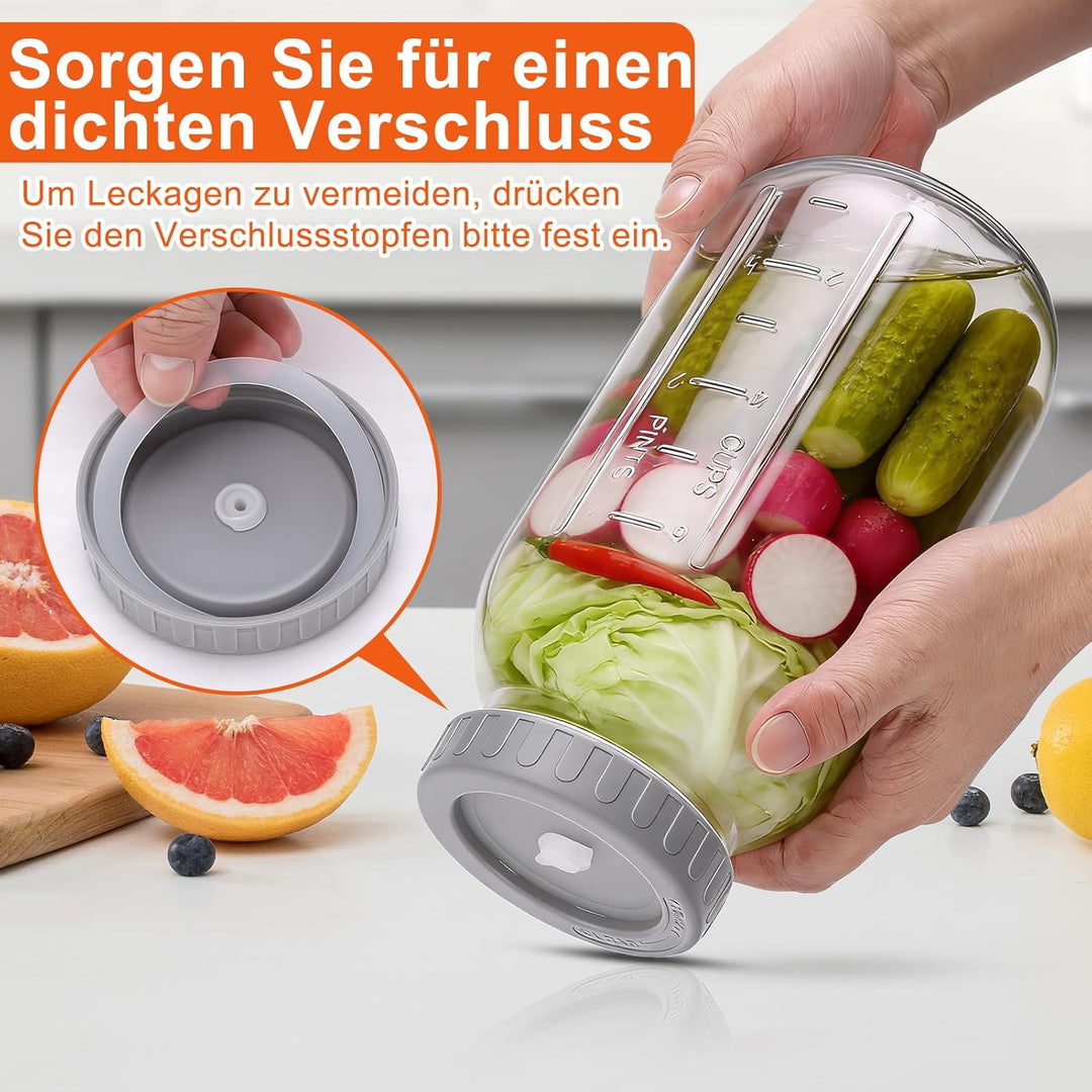 2 Stück Fermentierglas, 2L Fermentiergläser mit Luftschleuse Deckel und Gewicht, Fermentationsglas f