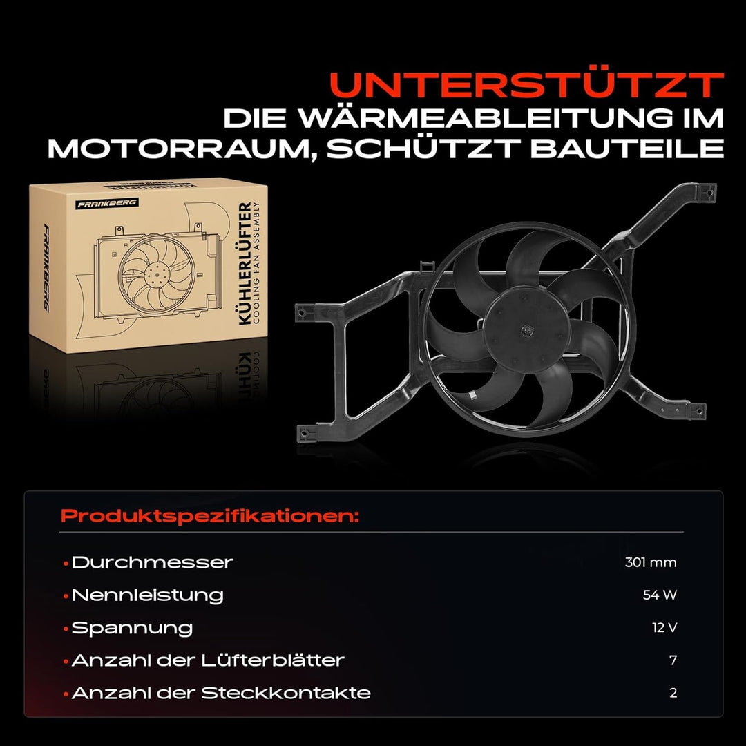 Frankberg Lüfter Motorkühlung Kühlerlüfter 295mm Kompatibel mit Logan LS 1.5L 2005-2012 Logan MCV KS