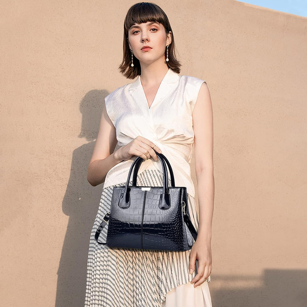 NICOLE &amp; DORIS Handtaschen Damen Mode Krokoprägung Henkeltasche Lackleder Handtasche Shopper Umhänge
