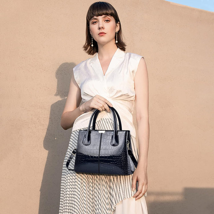NICOLE &amp; DORIS Handtaschen Damen Mode Krokoprägung Henkeltasche Lackleder Handtasche Shopper Umhänge