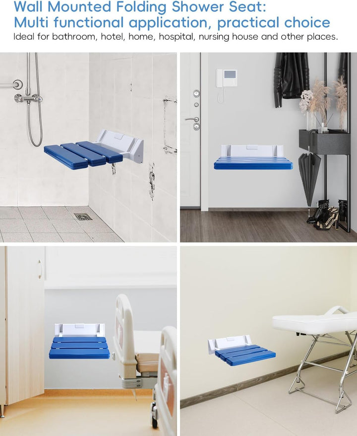FreeTec Duschklappsitz Duschsitz Klappbar Wandmontage Belastbar bis 130kg Tragkraft Zusammenklappbar