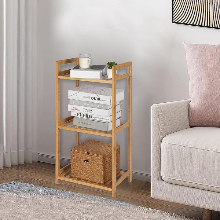 PACHIRA Standregal mit 3 Ablagen, 35 x 25 x 71 cm Bambusregal, Stehendes Lagerregal Aus Bambus, Als