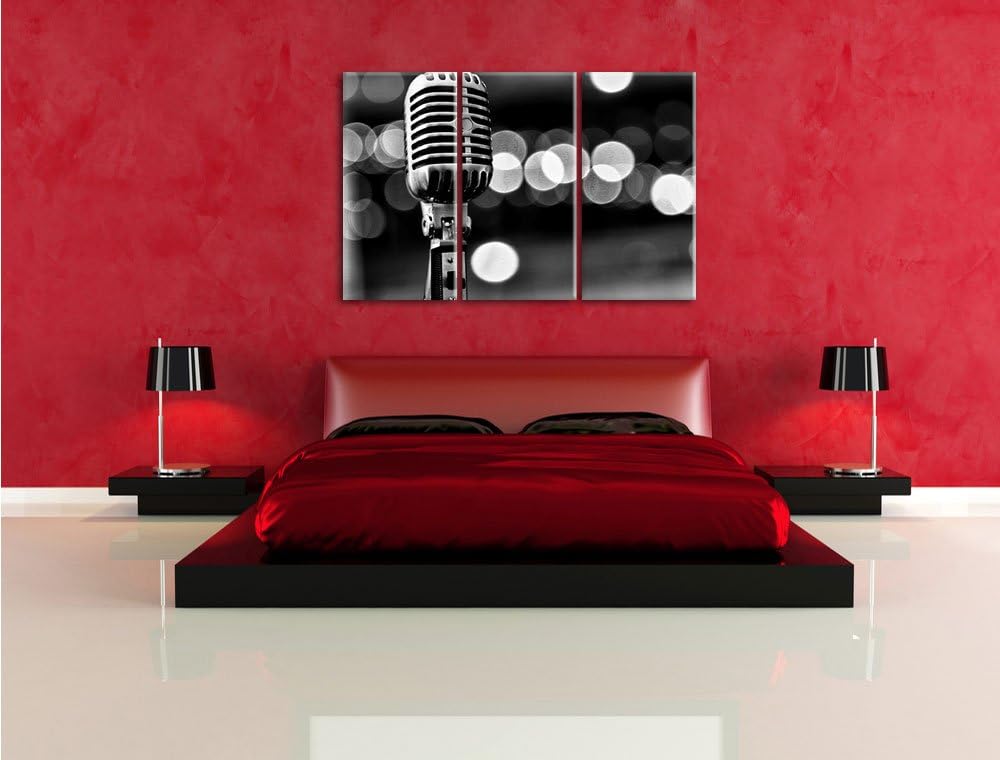 Pixxprint Altes Retro Mikrofon als Leinwandbild/Grösse: 3 Teilig (120x80 cm) cm/Wandbild/Kunstdruck/