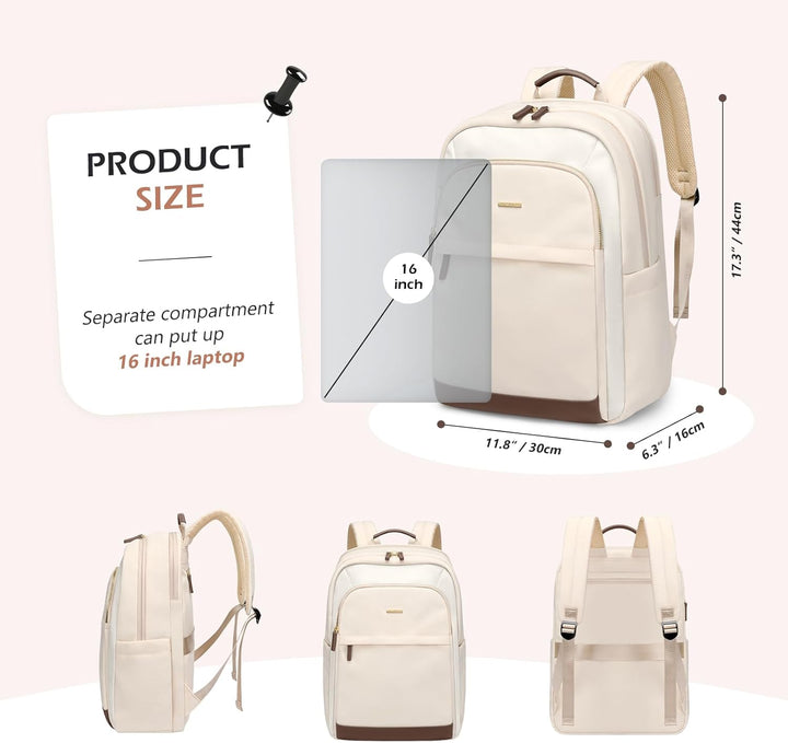 Rucksack Damen für Schule, Laptop Rucksack 16 Zoll, Gross Schultasche Arbeitstasche Lehrertasche Bac