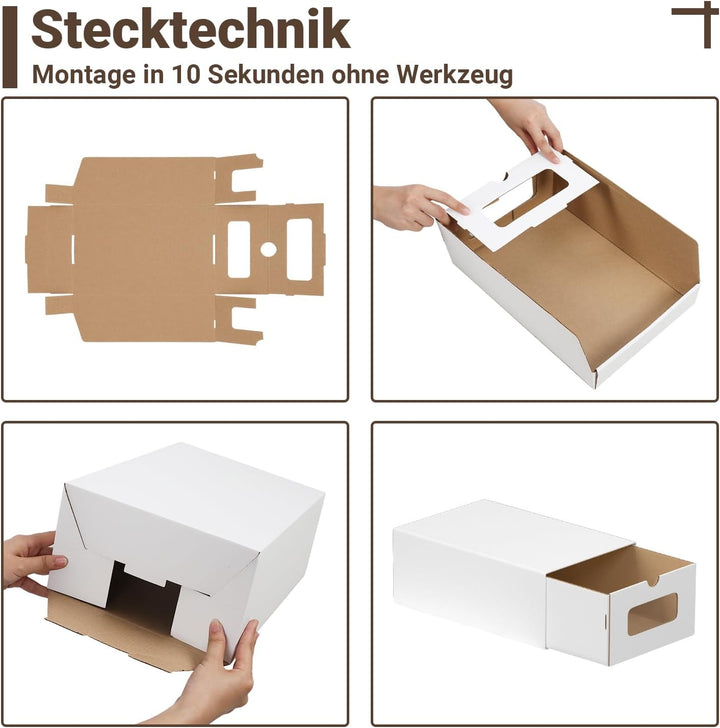 35×23×13 cm - 20x Schuhaufbewahrung Reinweiss mit Sichtfenster – Faltbare Schuhbox aus Kraftpapier,