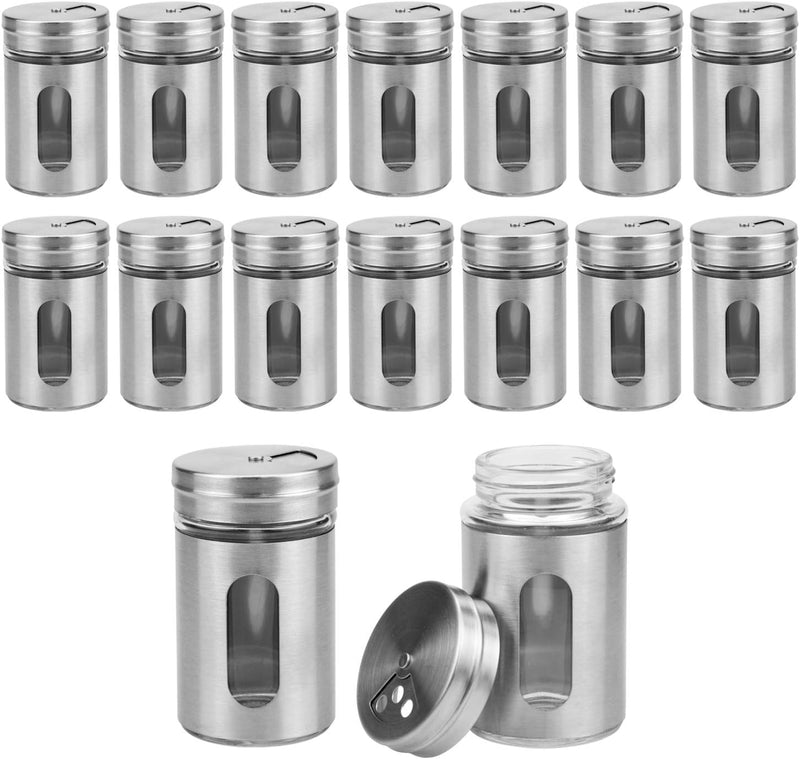 Lawei 16er-set Gewürzgläser-Set Silber 90ml Edelstahl Vorratsgläser Gewürzdosen mit Sichtfenster, Ge
