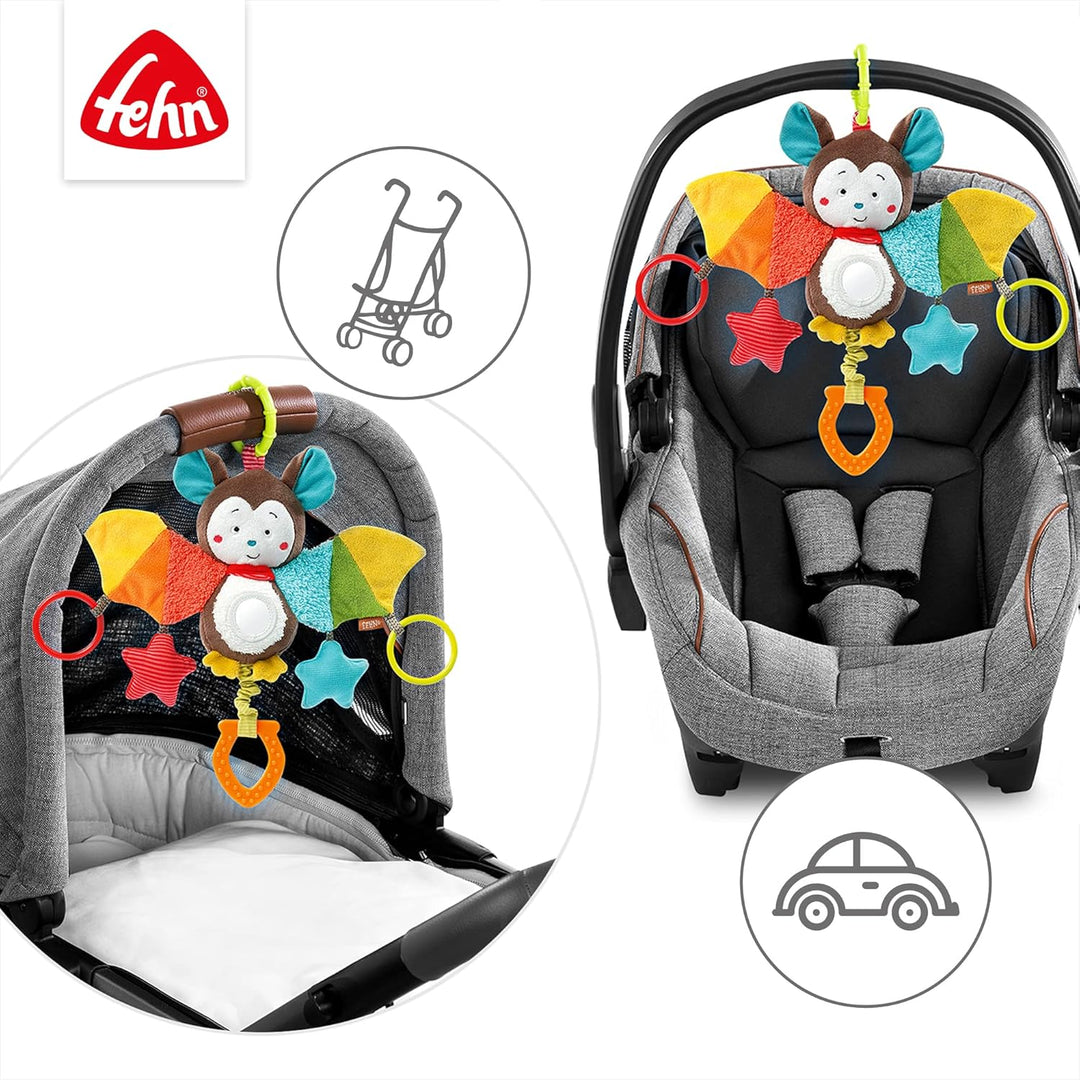 Fehn Activity-Spieltier Fledermaus – Motorikspielzeug für Kinderwagen, Kinderbett und Babyschale zum