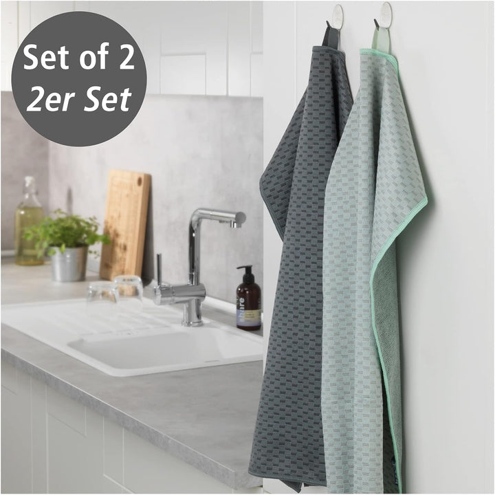 WENKO Mikrofaser Geschirrtücher Miko 2er Set, 2 Handtücher, Polyester, Grau, 40 x 0 x 60 cm, 5474110