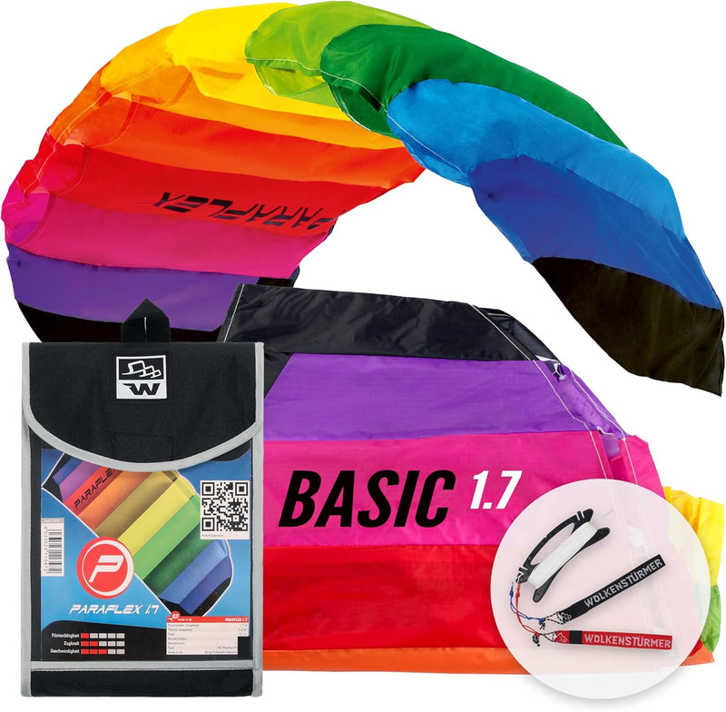 Wolkenstürmer® Paraflex Basic 2-Leiner Lenkmatte 1.7 Rainbow - Kite Drachen mit Flugschlaufen – Zwei