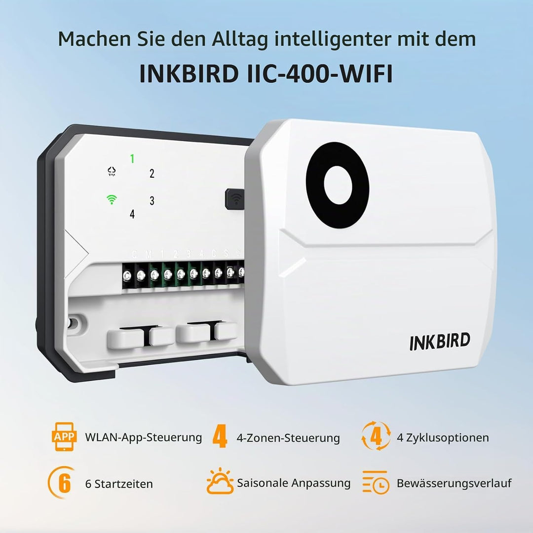 Inkbird IIC-400 Wlan bewässerungscomputer, 4 Zonen, Bewässerungssystem Controller IIC-400-WIFI(4 Zon