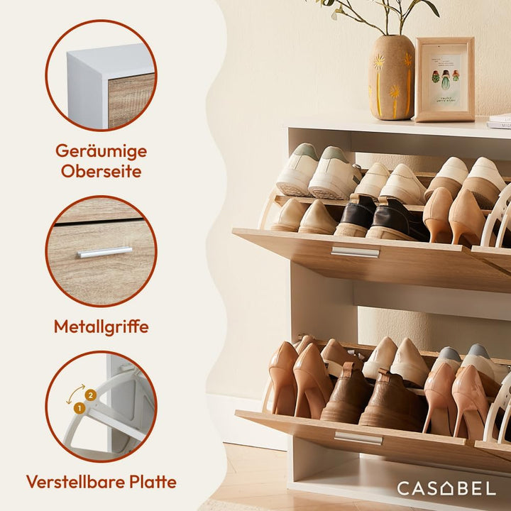 CASABEL Schuhschrank mit 4 Klappen – Schuhregal Holz & Weiss, Modernes Design, Grosse Kapazität für