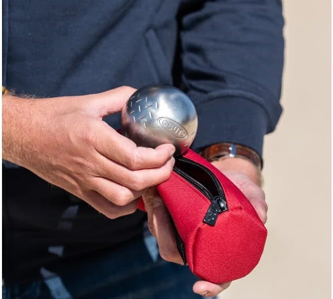 Obut Tasche mit 3 Boccia-Kugeln, Stoff, Kirschrot