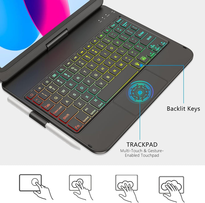 KARFUN Tastatur Hülle für iPad 10. Generation(10.9" 2022),360° drehbar iPad 10. Generation Hülle mit