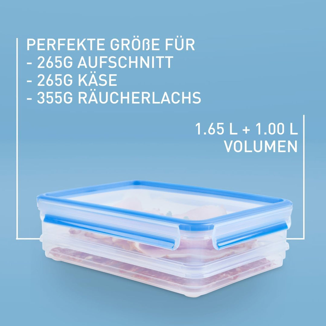 EMSA Clip &amp; Close Frischhaltedosen-Set, rechteckig, 1,65L+ 1 L, Aufschnittboxsystem mit Deckel, 100