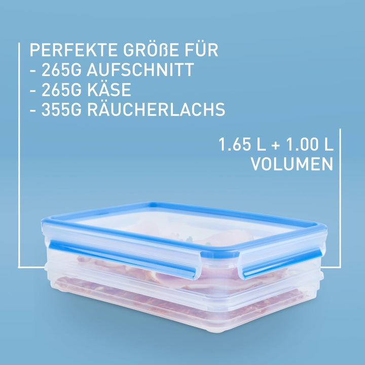 EMSA Clip &amp; Close Frischhaltedosen-Set, rechteckig, 1,65L+ 1 L, Aufschnittboxsystem mit Deckel, 100