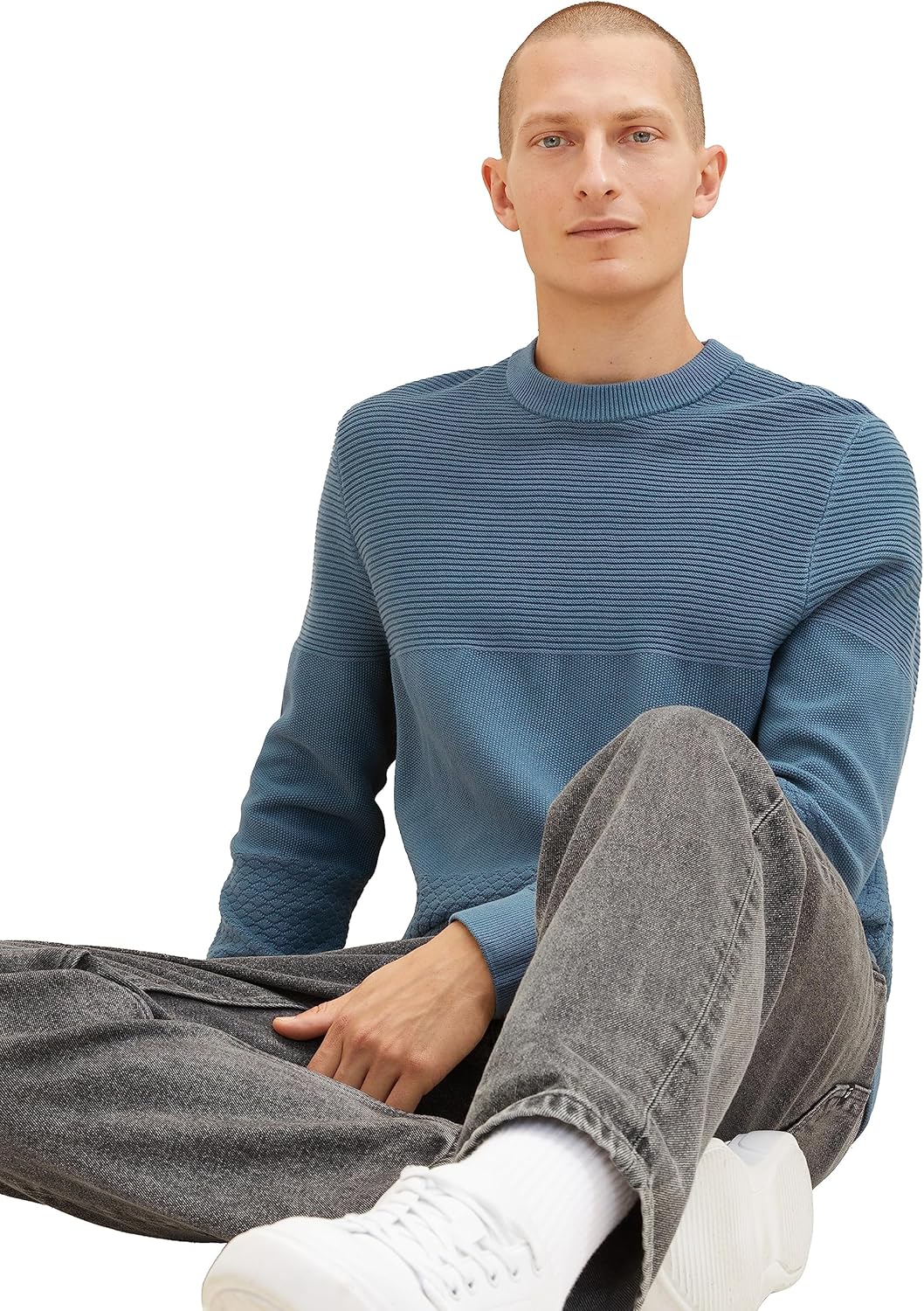 TOM TAILOR Herren Crewneck Strickpullover aus Baumwolle M 32506 - Dusty Dark Teal, M 32506 - Dusty D