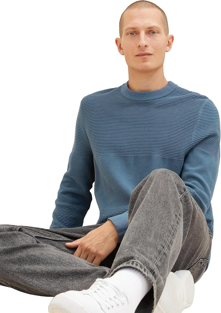 TOM TAILOR Herren Crewneck Strickpullover aus Baumwolle M 32506 - Dusty Dark Teal, M 32506 - Dusty D